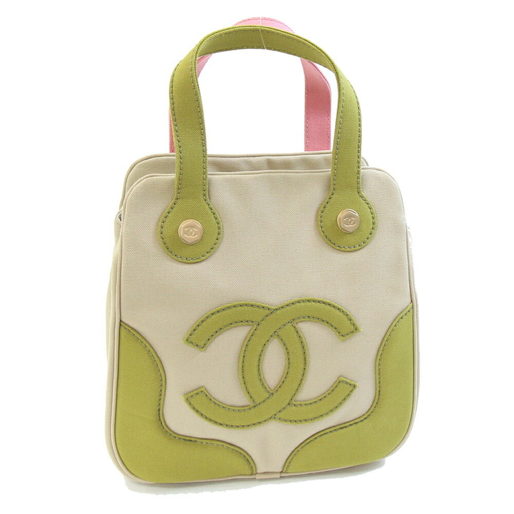 CHANEL Cream Canvas Logo Bag